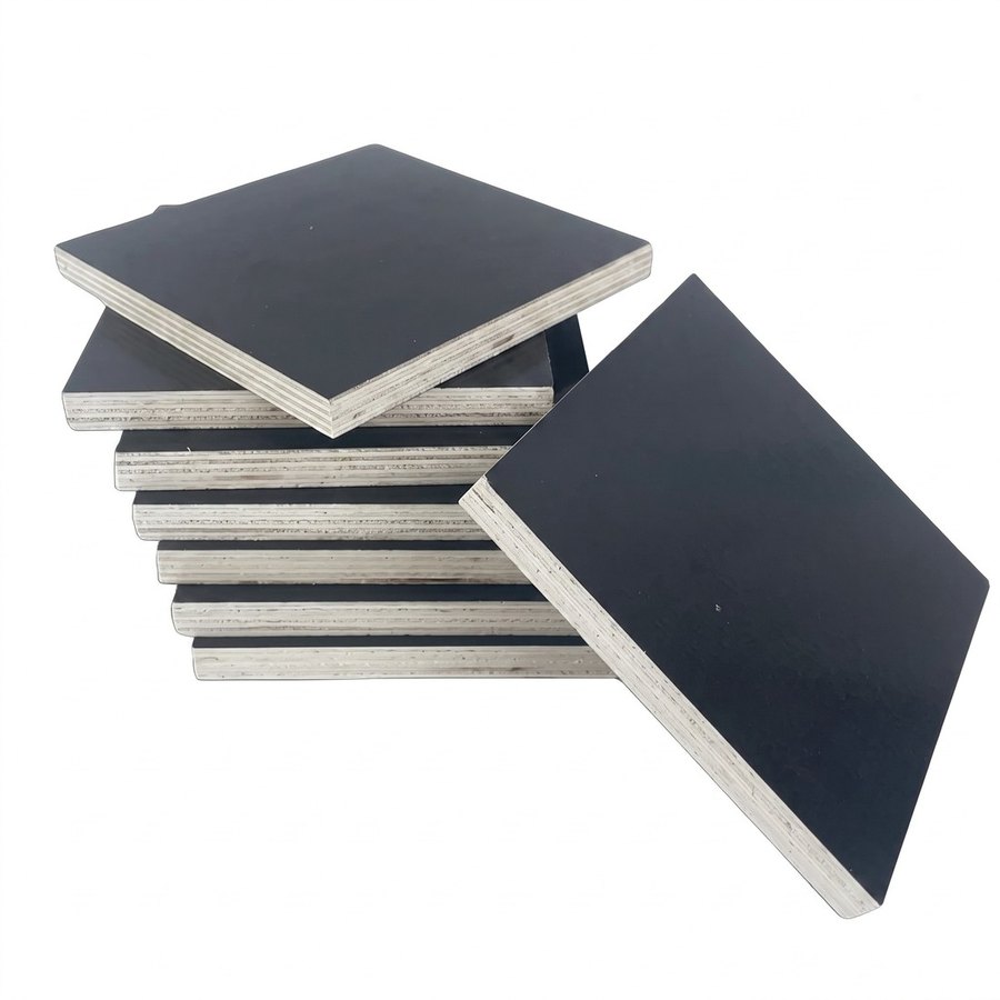 Cut edge of Aegis formply showing the 11-ply poplar core and black film face