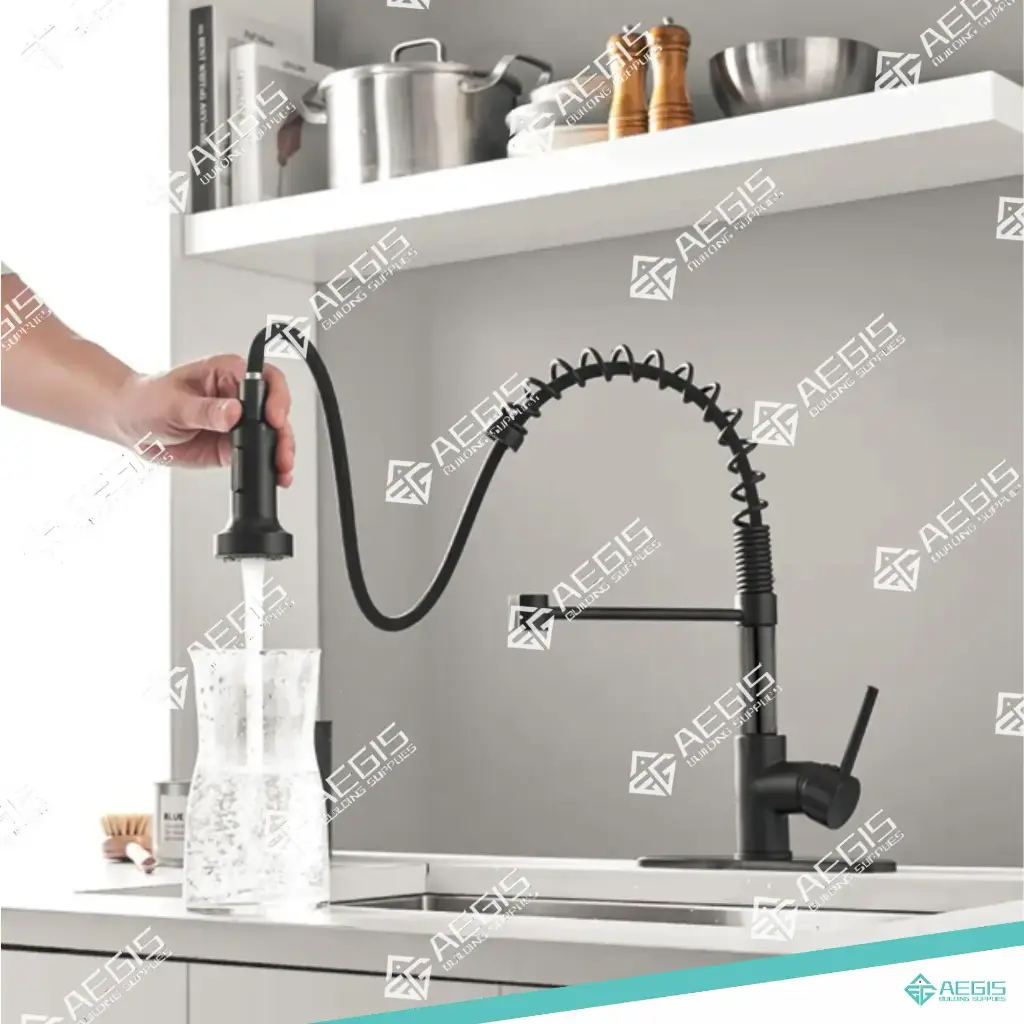 221111-AF60845Z - PULL DOWN SPRING SPRAYER KITCHEN FAUCET BLACK