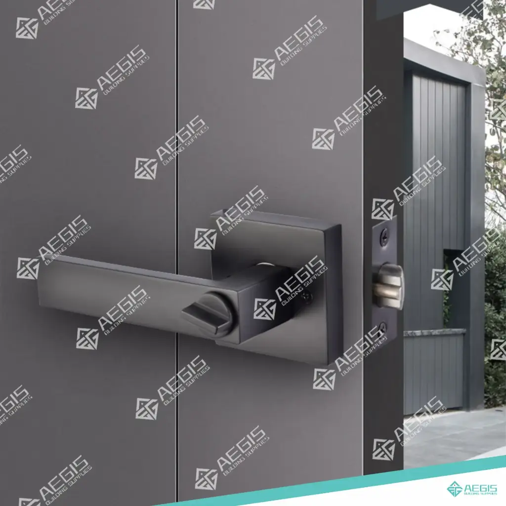 814.1.1.3 - SQUARE THICK DOOR HANDLE LEVER SQUARE COVER PLATE - BLACK - ENTRY