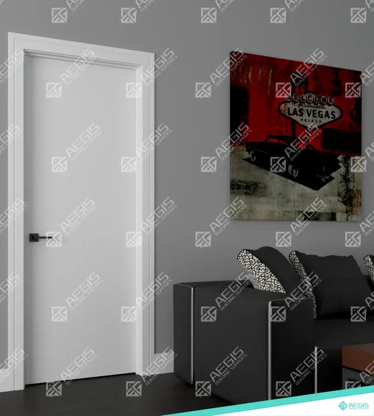 8301 - SINGLE SWING INTERIOR DOOR (18", 80", HOLLOW, 4-7/8", MATTE BLACK, PRIMED WHITE, 1 PANEL)